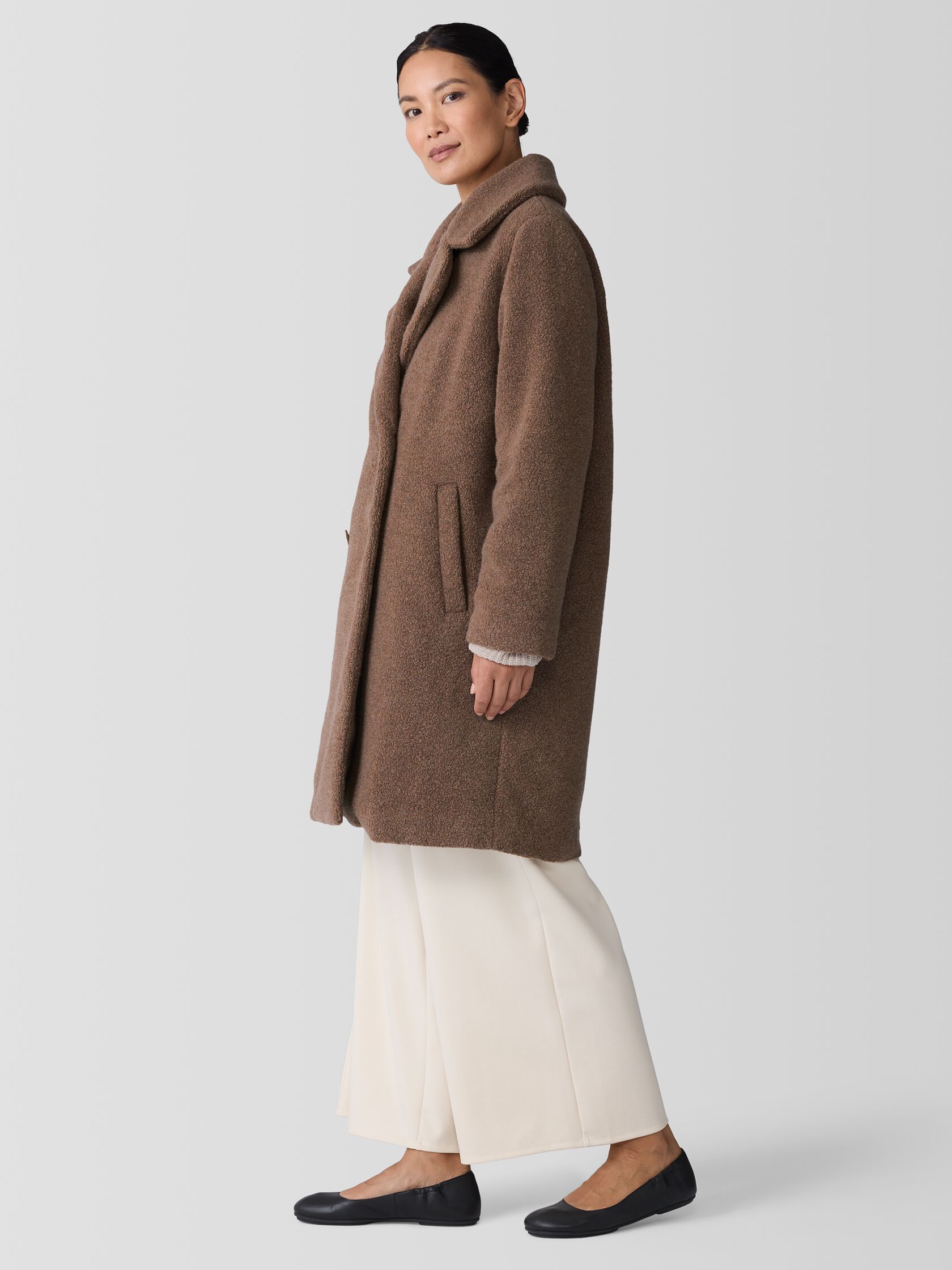 Cozy Recycled Wool Boucle Notch Collar Coat