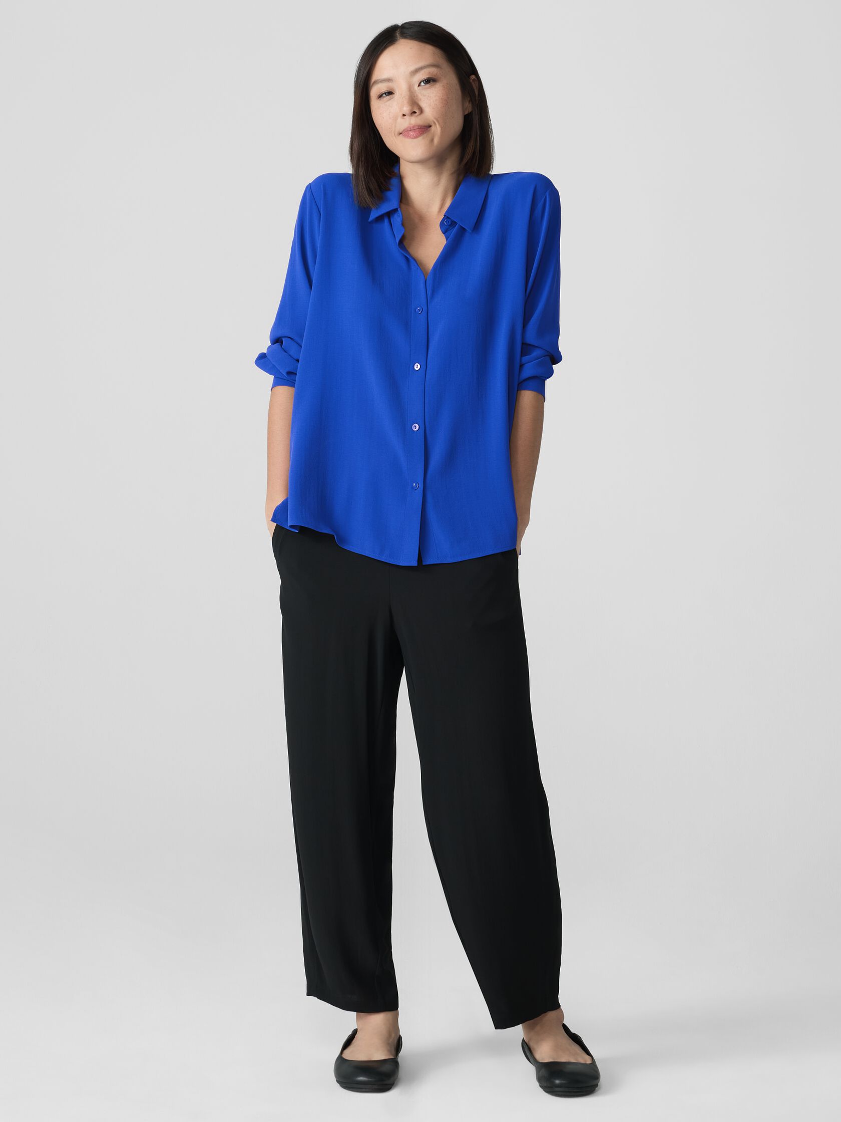 Silk Georgette Crepe Classic Collar Shirt