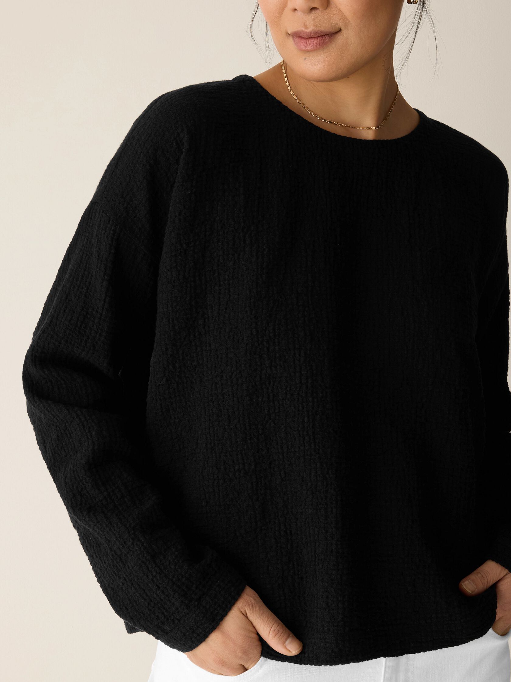 Organic Cotton Doubleweave Round Neck Box-Top