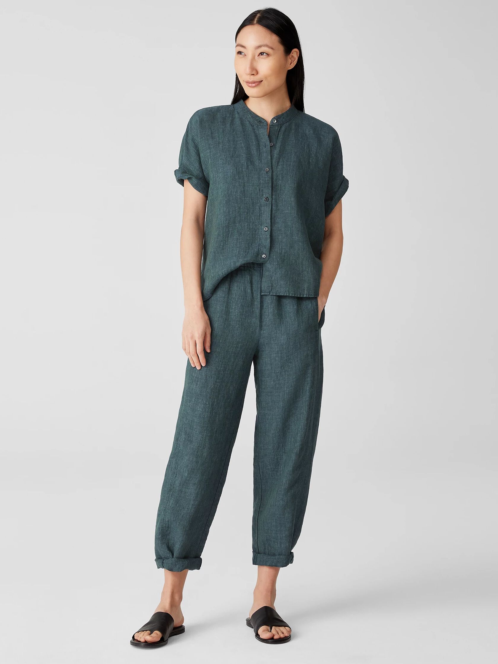 Washed Organic Linen Delave Lantern Pant