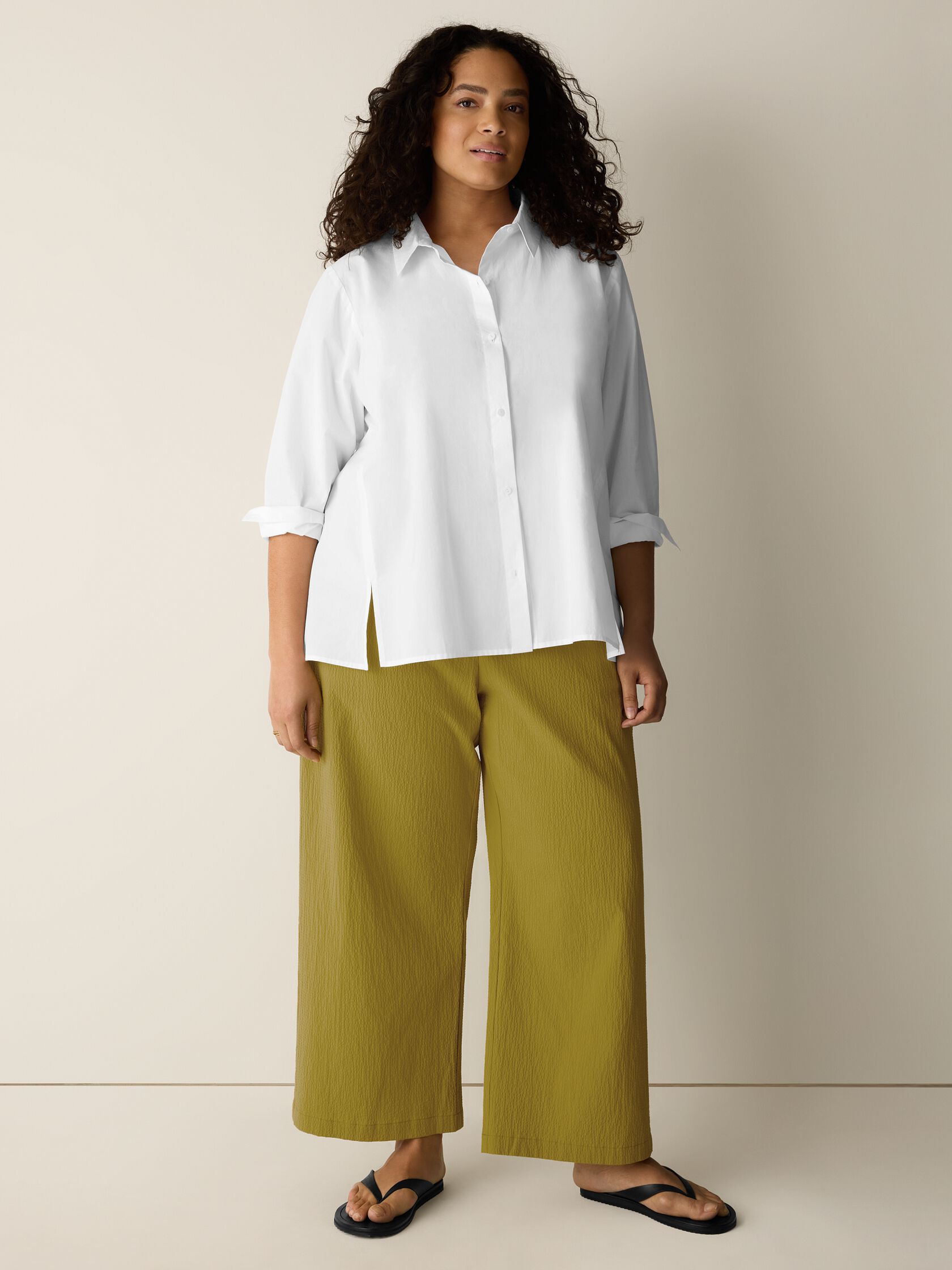 Organic Cotton Pucker Wide-Leg Pant