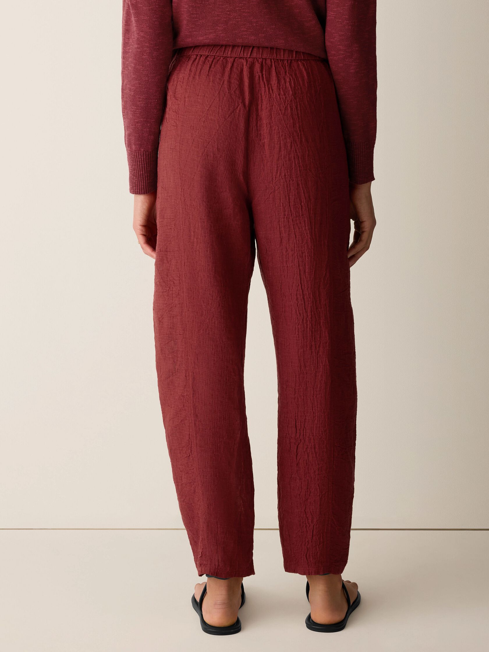 Puckered Organic Linen Stripe Lantern Pant