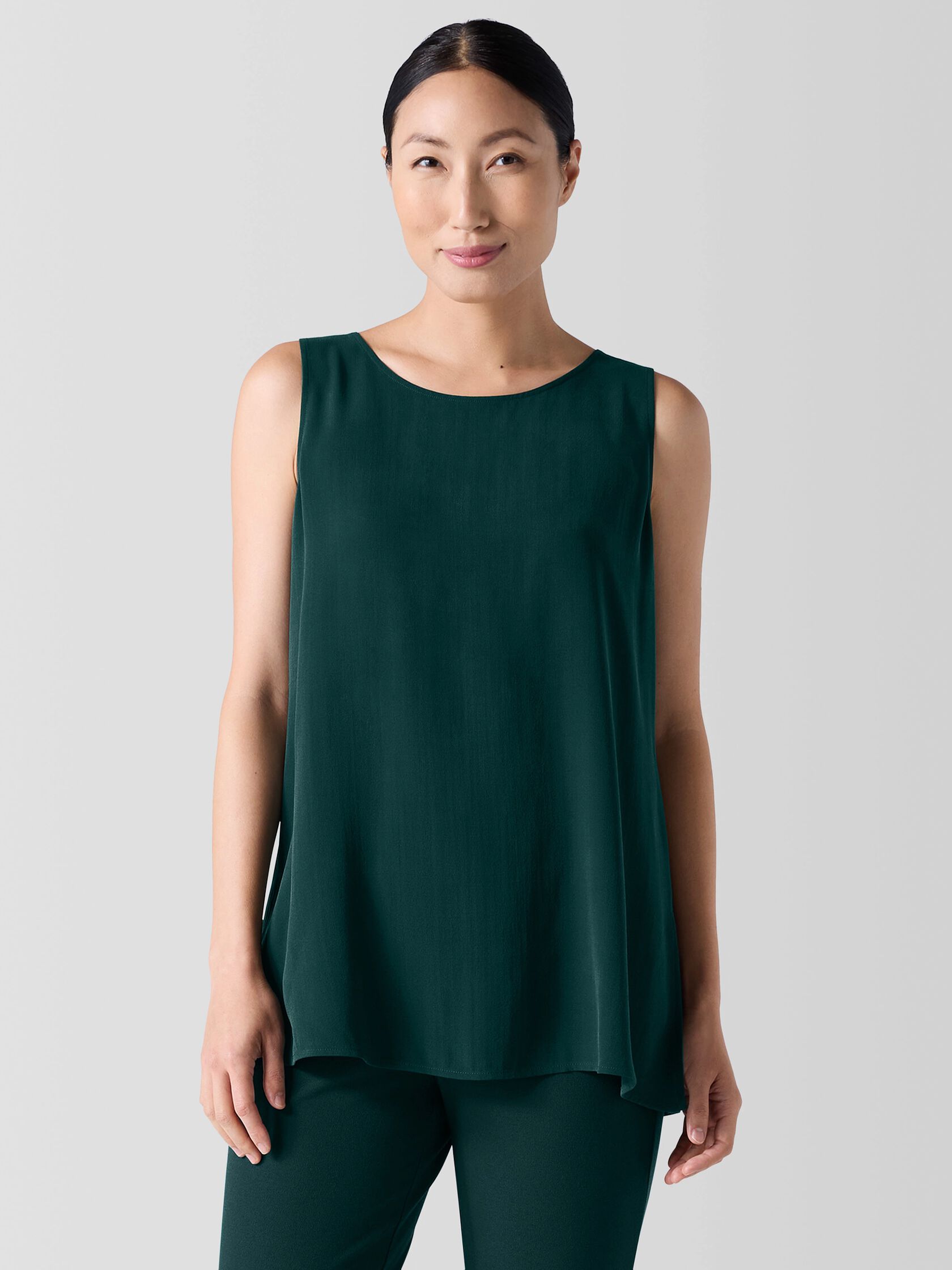 Silk Georgette Crepe Ballet Neck Long Tank