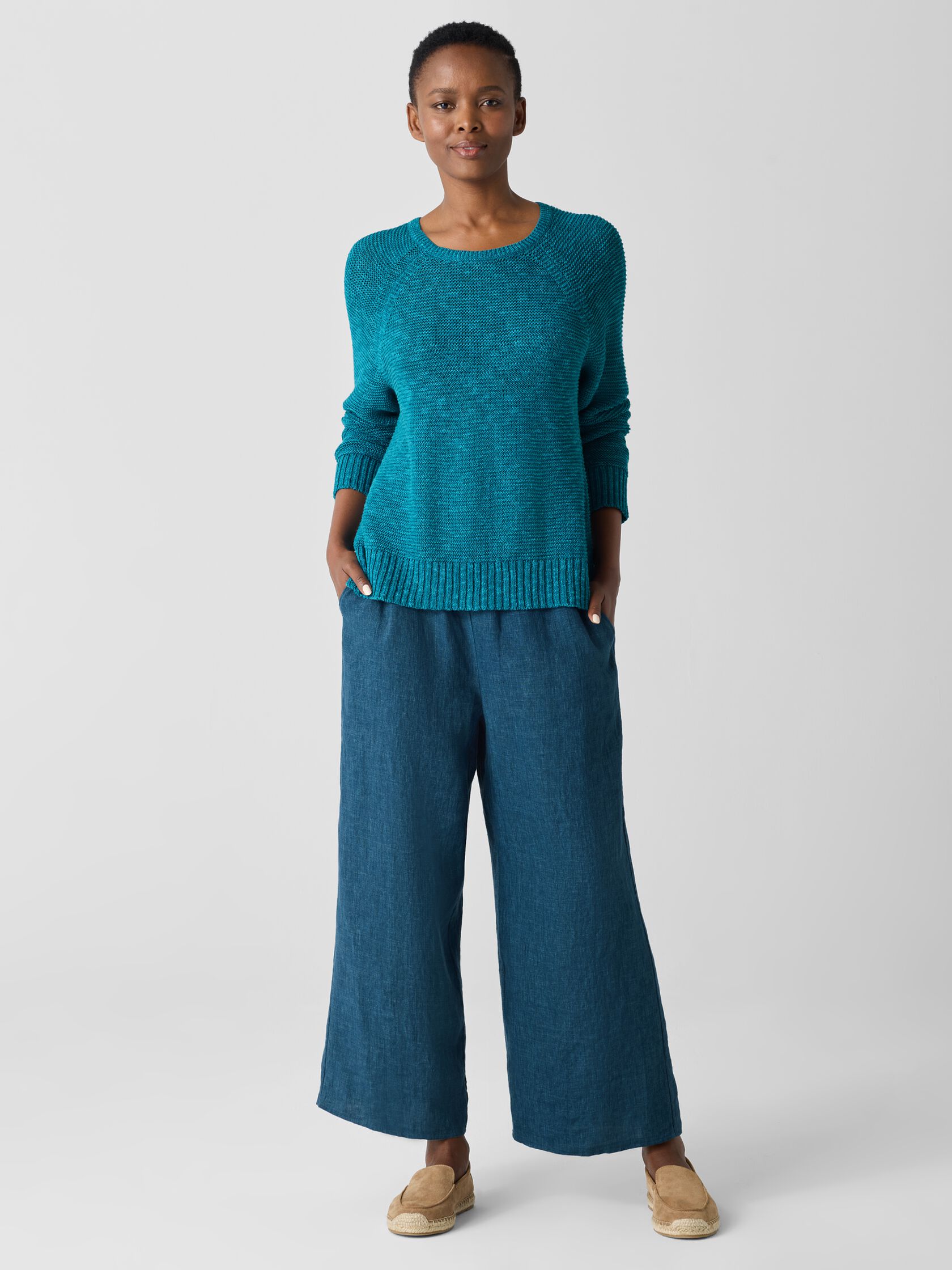 Organic Linen Cotton Slub Crew Neck Top