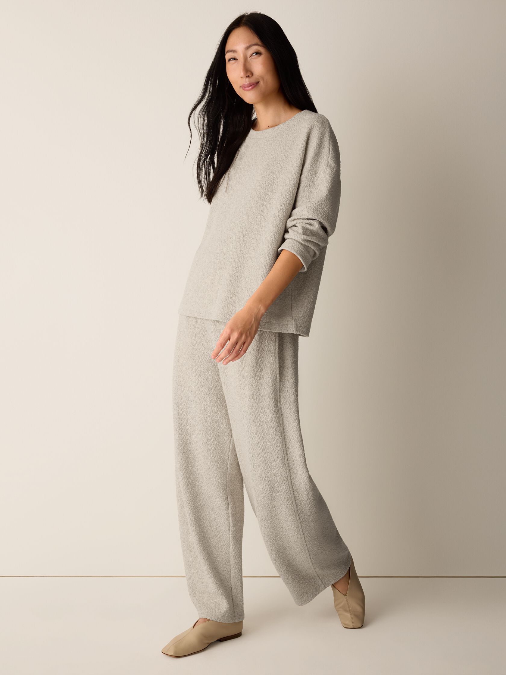 Organic Cotton Boucle Knit Crew Neck Top