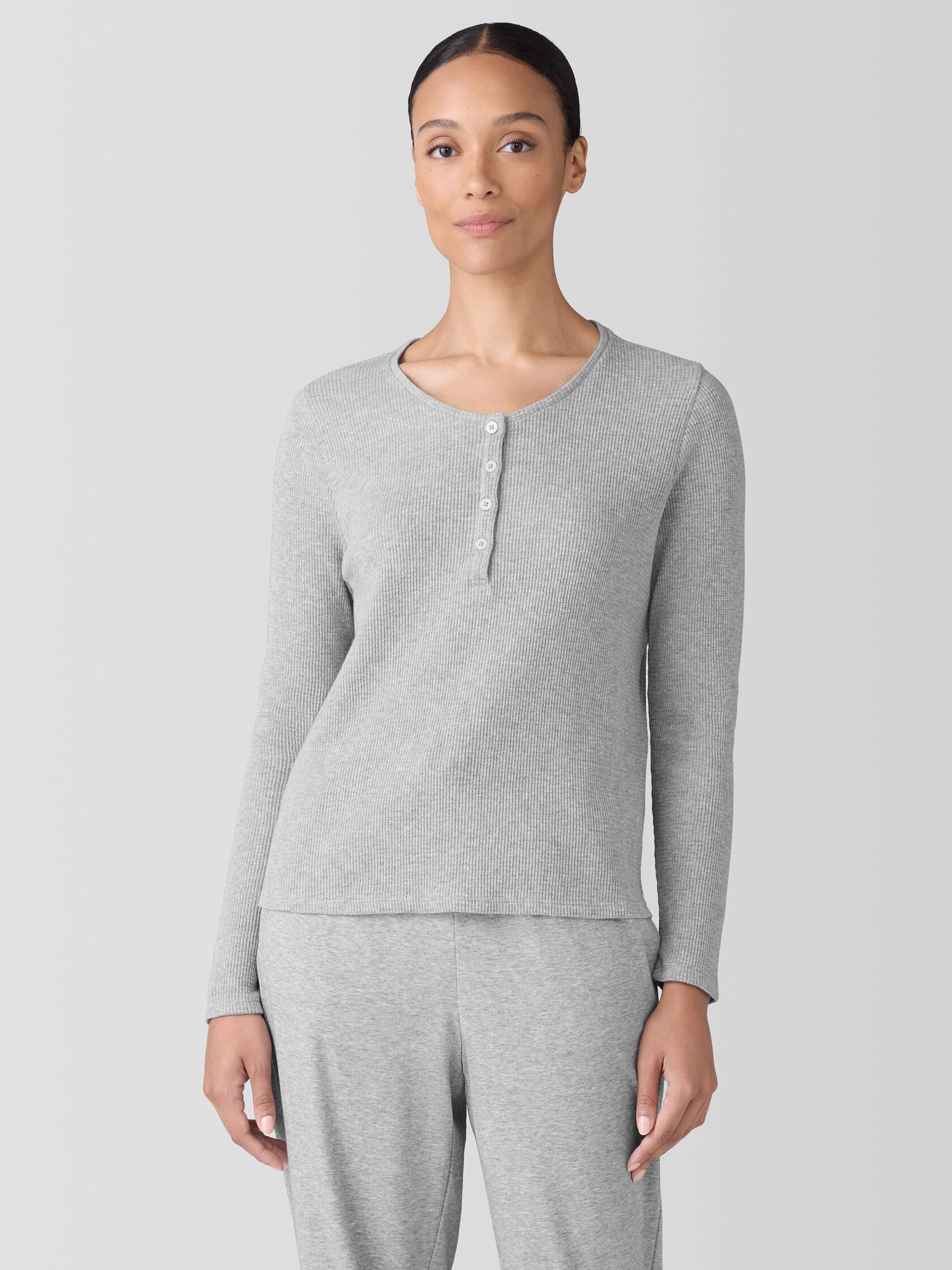 Mélange Organic Cotton Waffle Henley Sleep Top