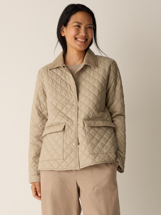 Eggshell Recycled Nylon Quilted Classic Collar Jacket