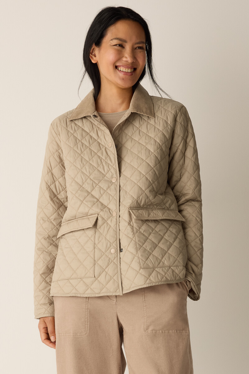 Eggshell Recycled Nylon Quilted Classic Collar Jacket Eggshell Recycled Nylon Quilted Classic Collar Jacket
