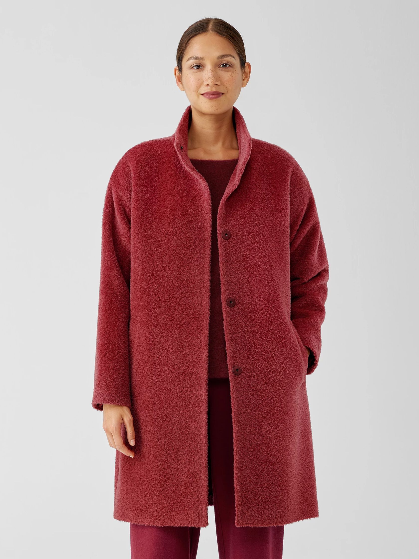 Sheared Suri Alpaca Stand Collar Coat