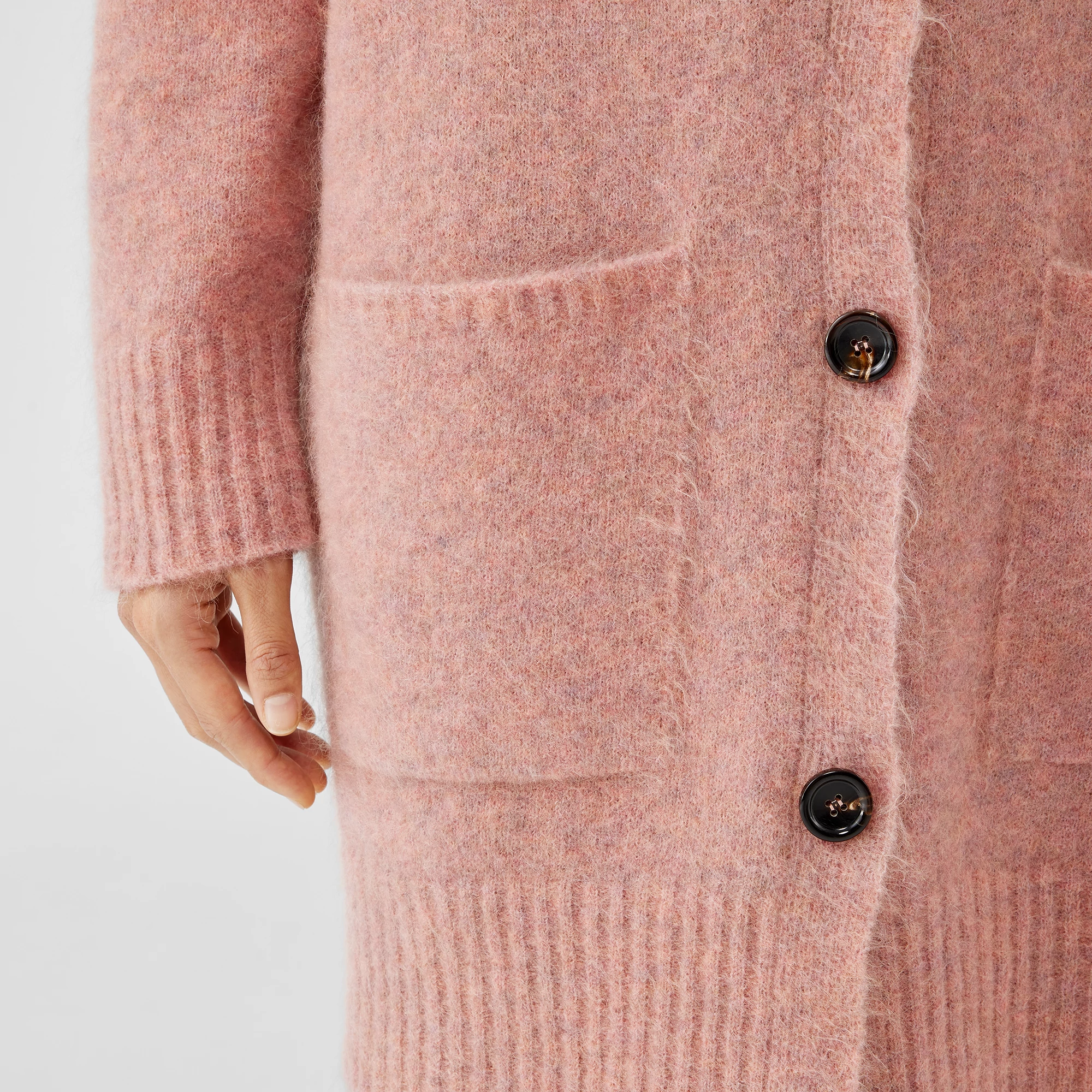 Mohair Plush Melange V-Neck Cardigan 