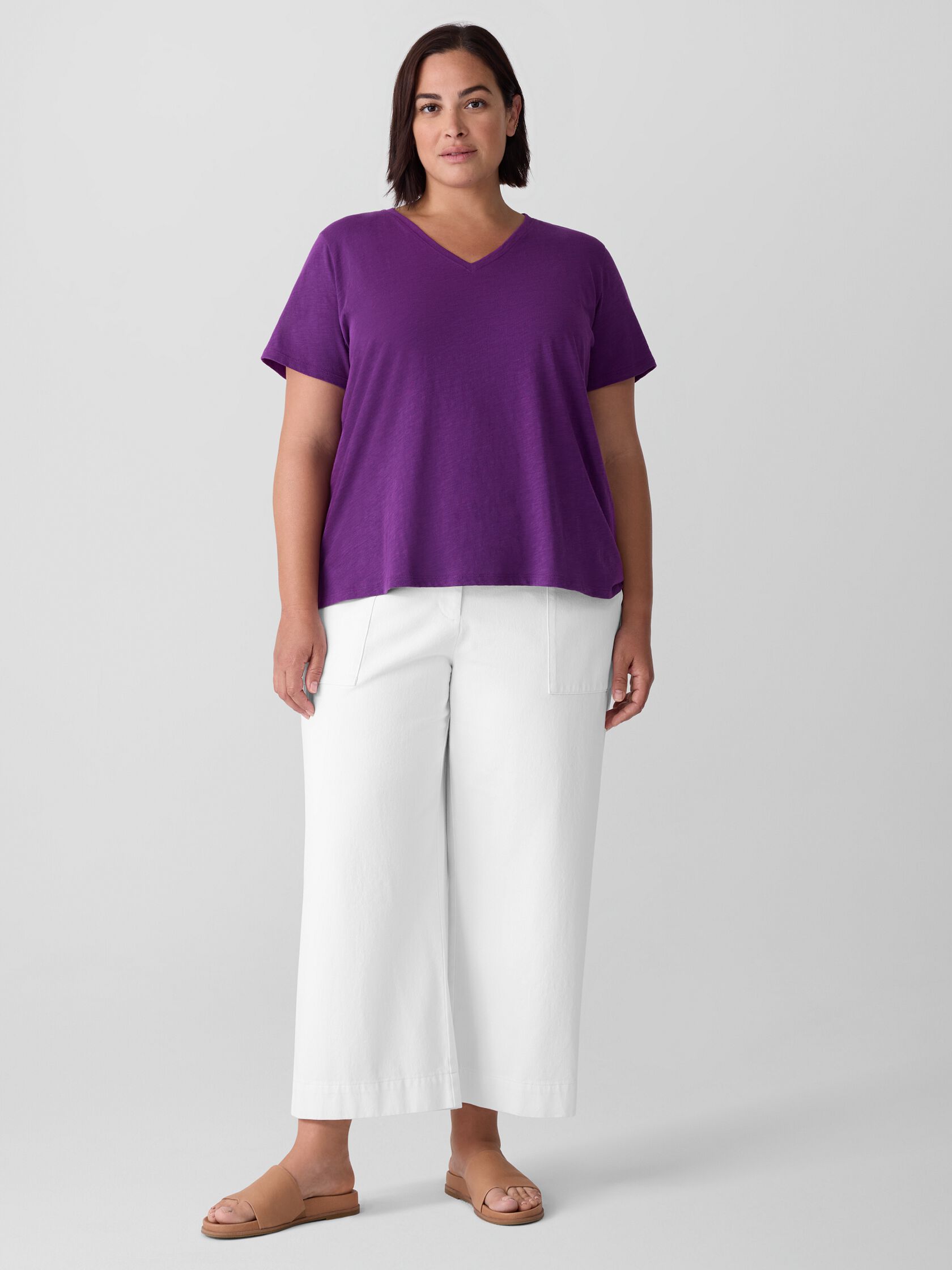 Organic Cotton Slubby Jersey V-Neck Tee