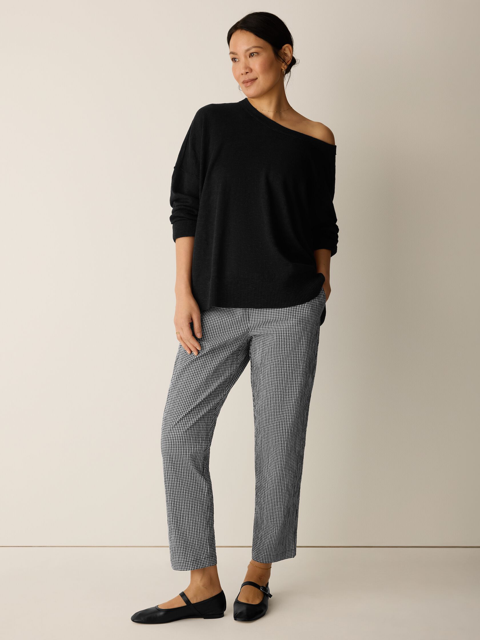 Organic Cotton Pucker Check Tapered Pant