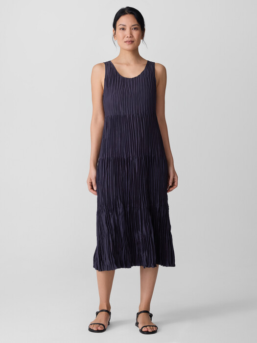eileen fisher crushed silk tiered midi dress Crushed Silk Tiered Dress