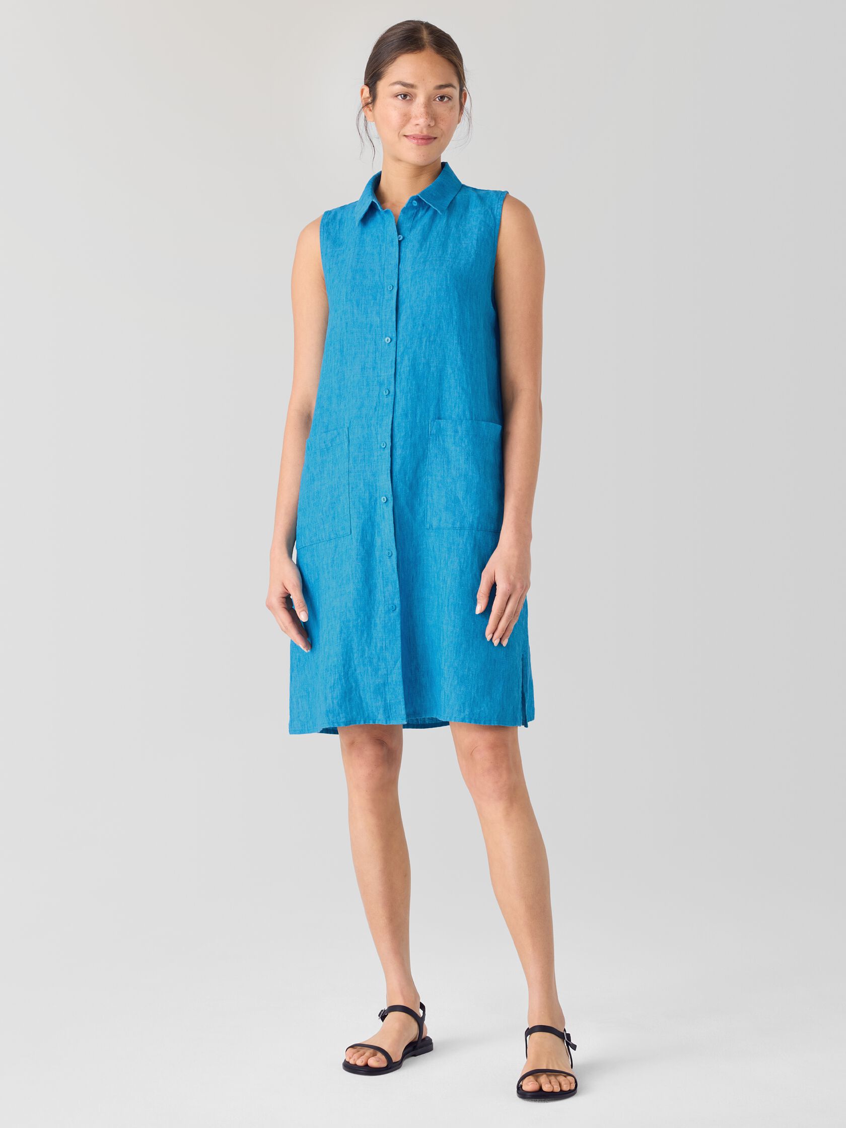 Washed Organic Linen Délavé Sleeveless Shirtdress