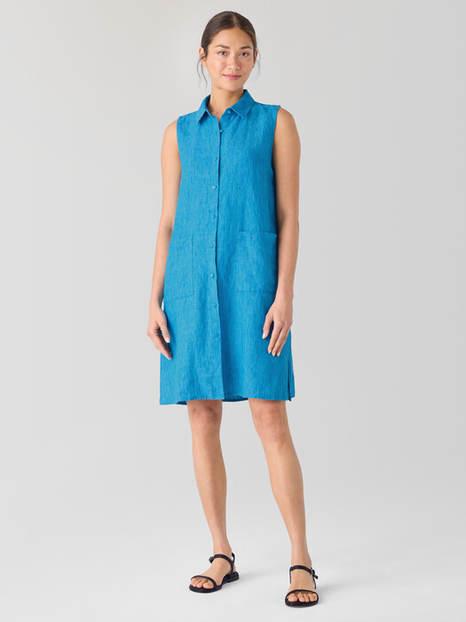 Washed Organic Linen Délavé Sleeveless Shirtdress