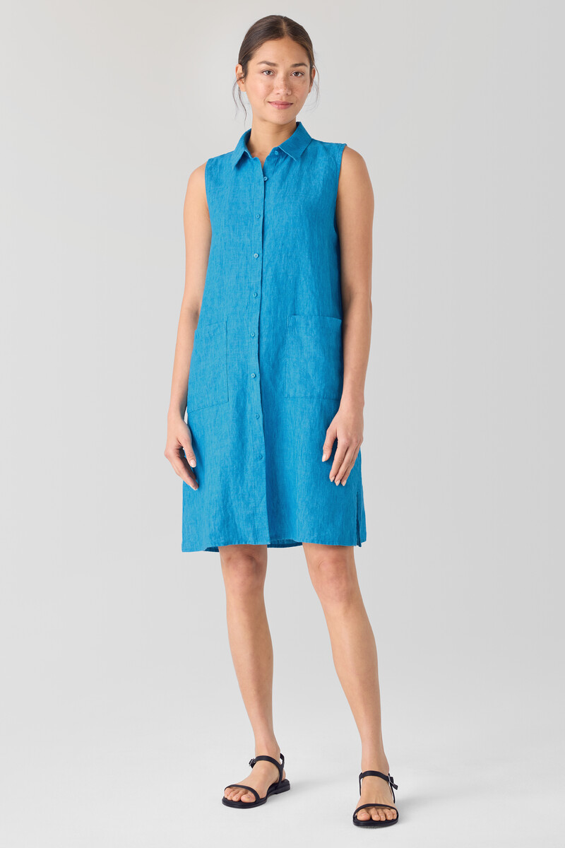 Washed Organic Linen Délavé Sleeveless Shirtdress Washed Organic Linen Délavé Sleeveless Shirtdress