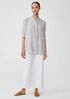 Crinkled Organic Linen Stripe Mandarin Collar Long Shirt