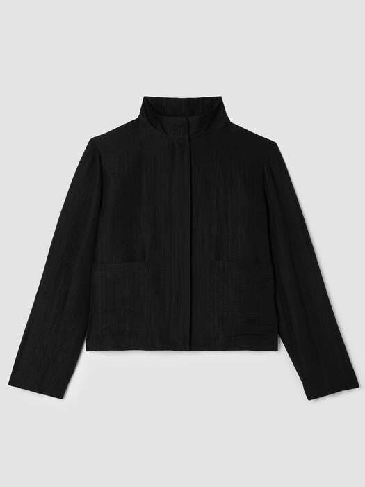 Silk Linen Box Stand Collar Jacket