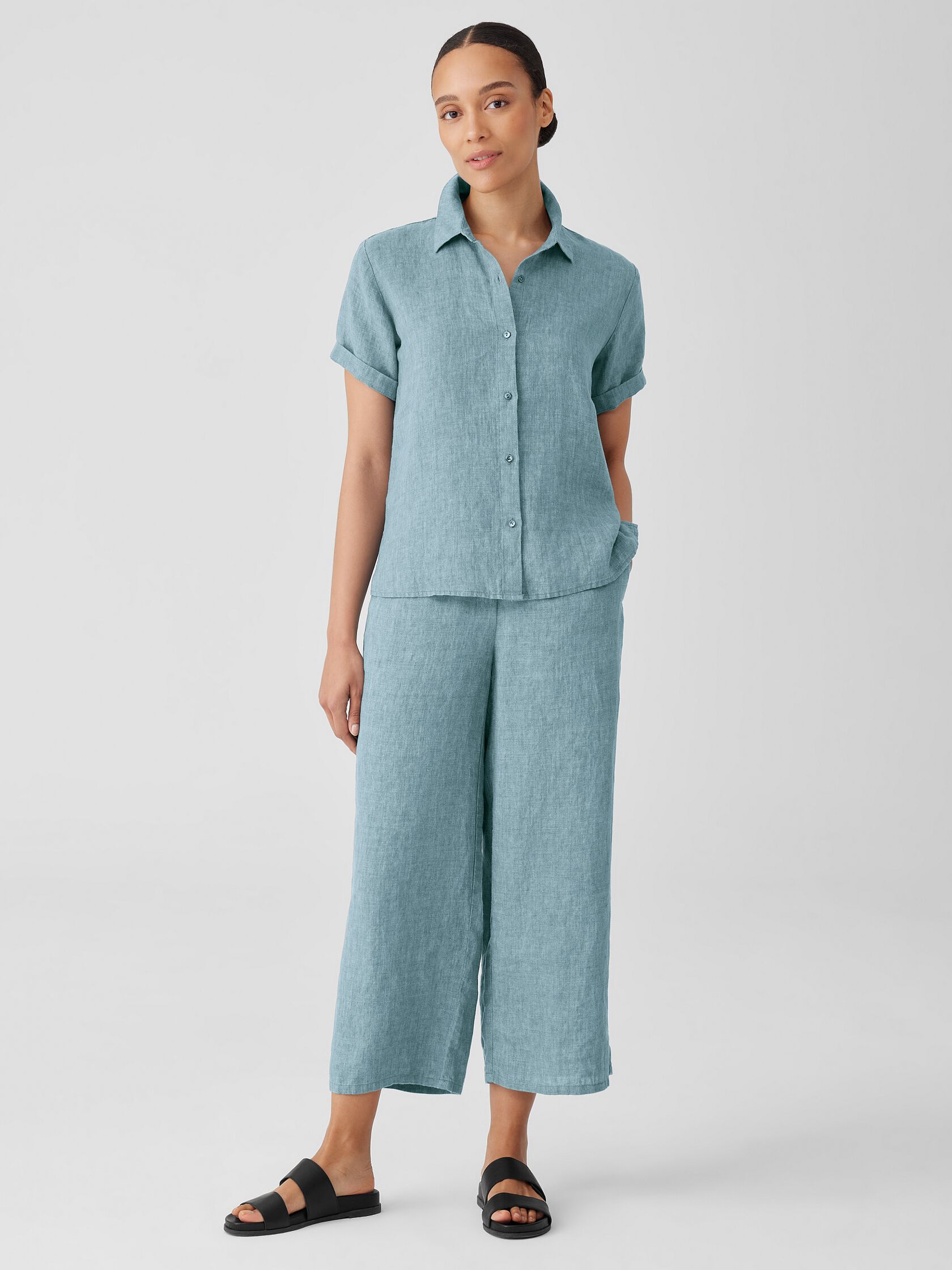 Washed Organic Linen Délavé Short-Sleeve Shirt