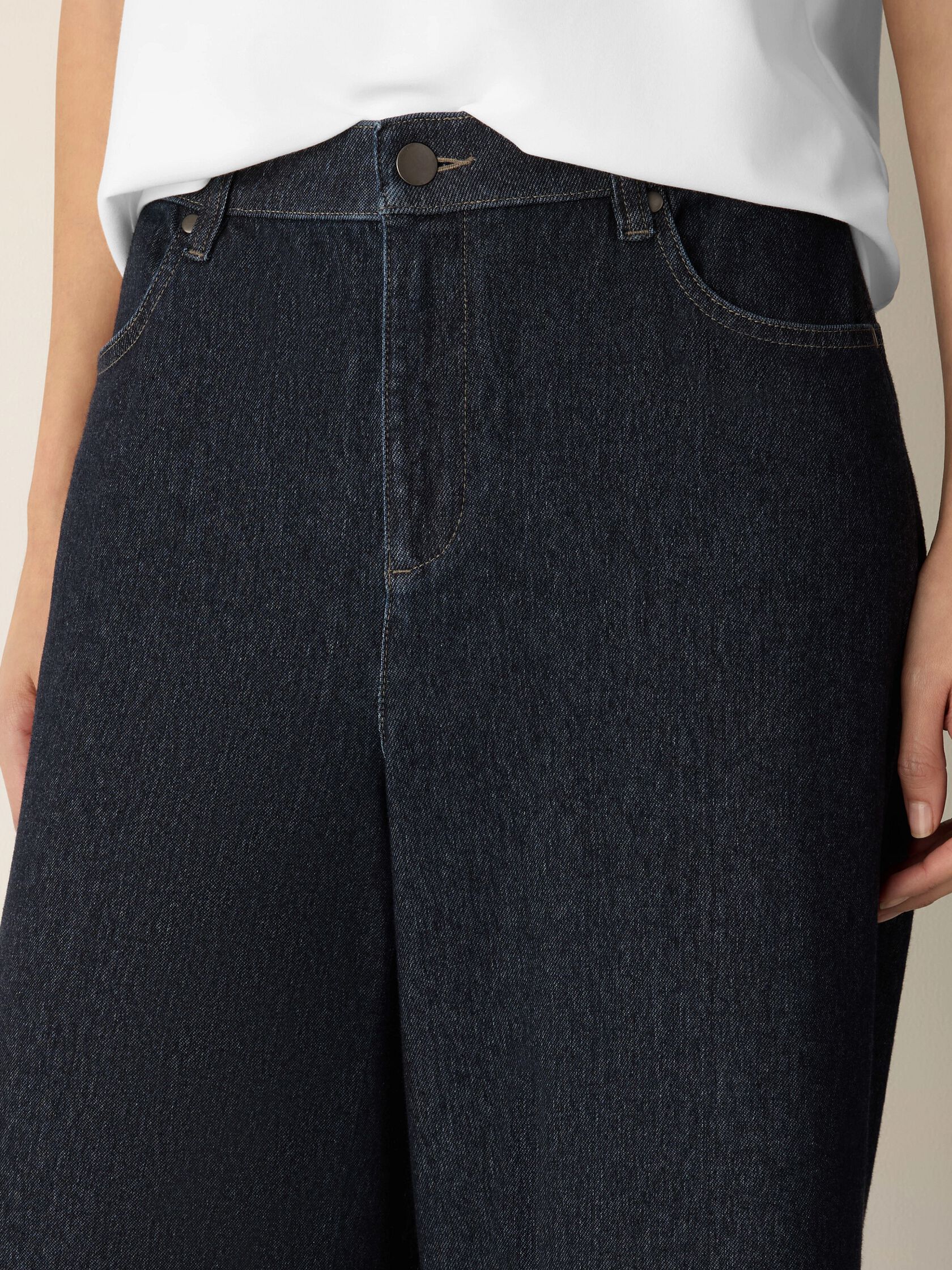 Cotton Indigo Knit Denim Wide-Leg Pant
