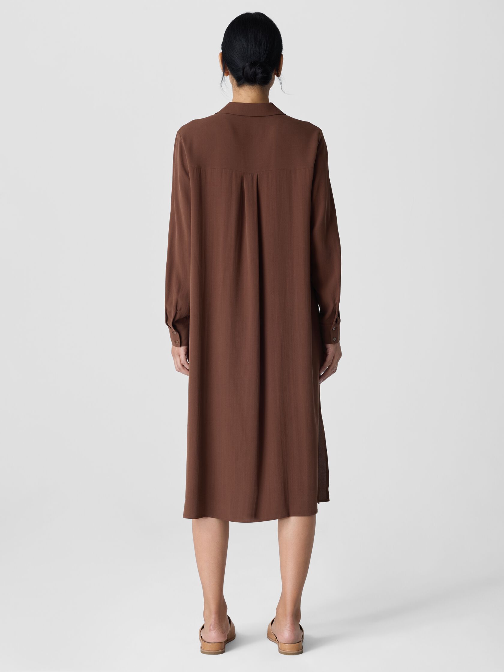 Silk Georgette Crepe Notch Collar Shirtdress