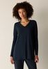 Fine Stretch Jersey Knit V-Neck Long Top