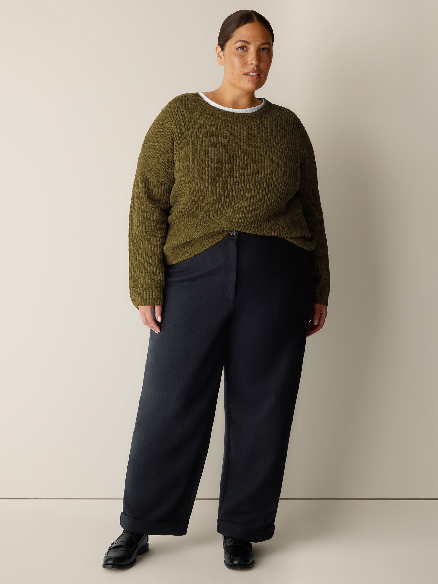 Felted Wool Jersey Straight Cuffed Pant in Regenerative Wool
