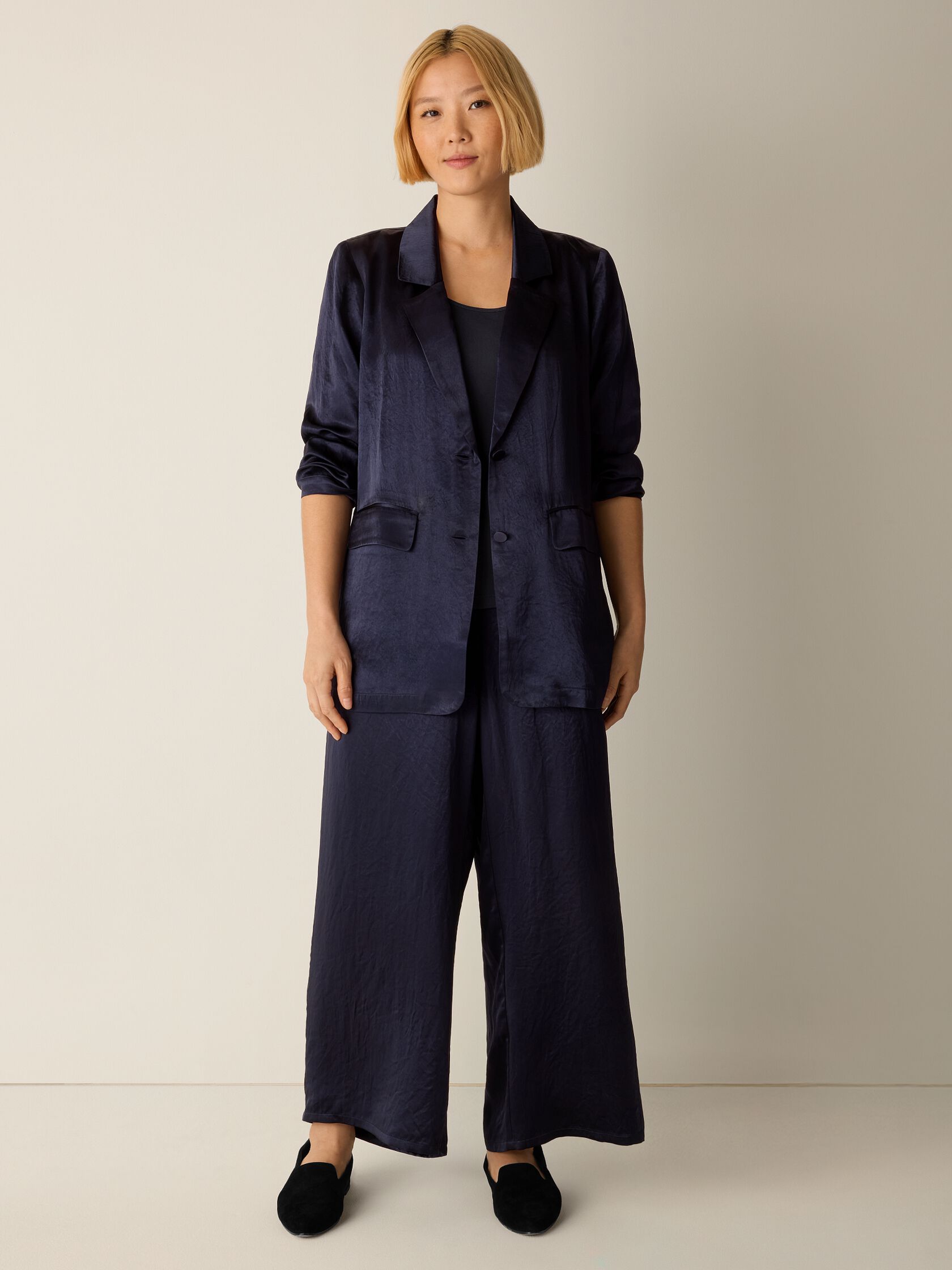 Textured Satin Long Blazer