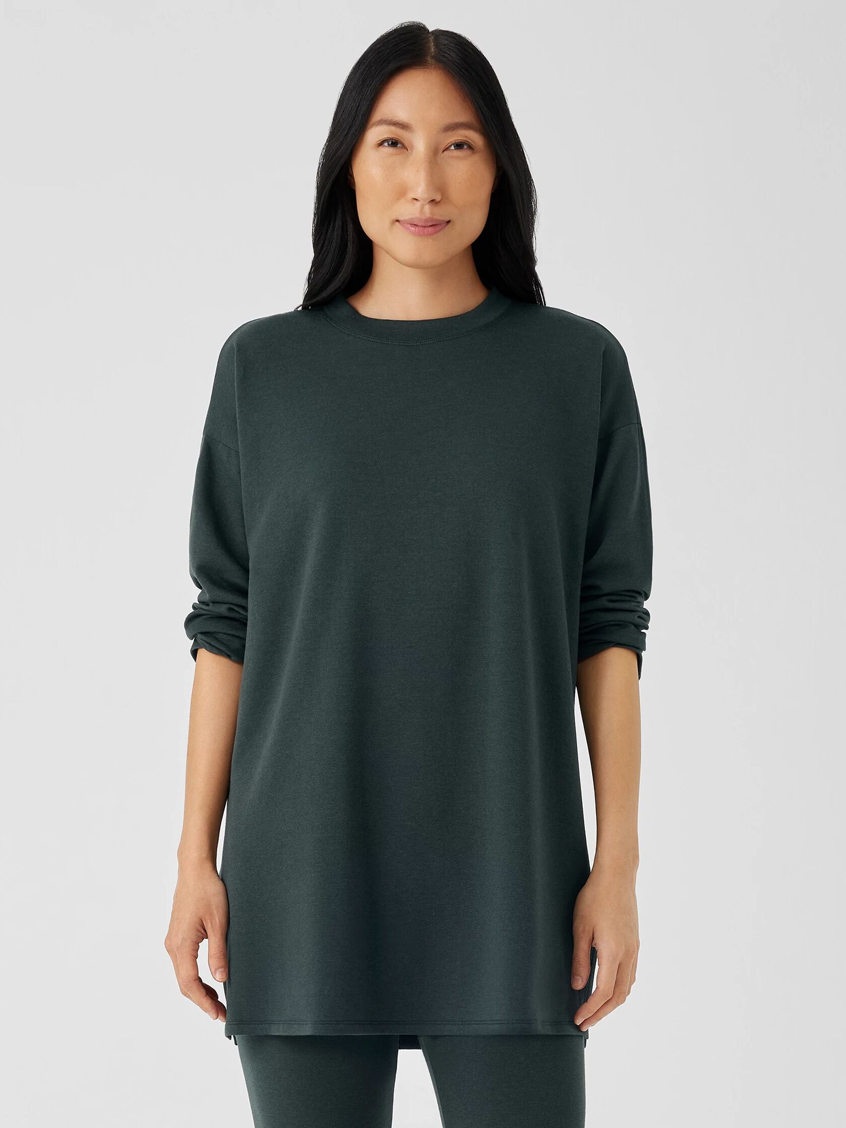 Cozy Brushed Terry Hug Crew Neck Long Top