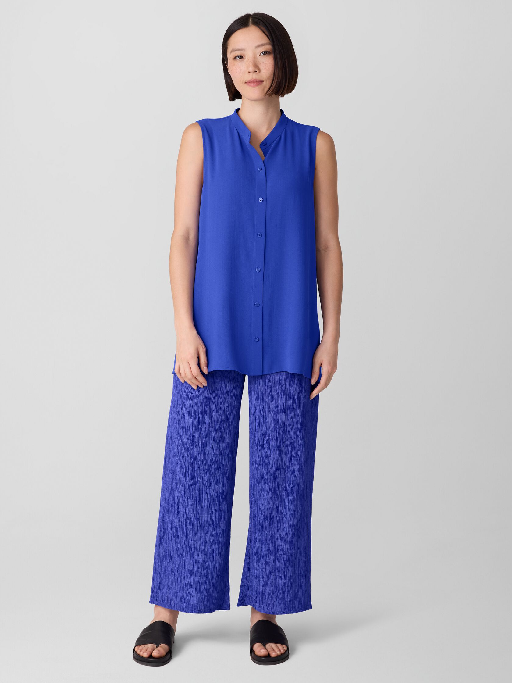 Woven Plissé Wide-Leg Pant