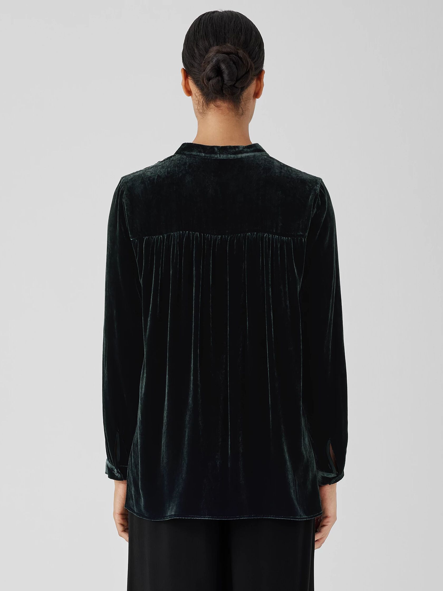 Velvet Band Collar Long Shirt