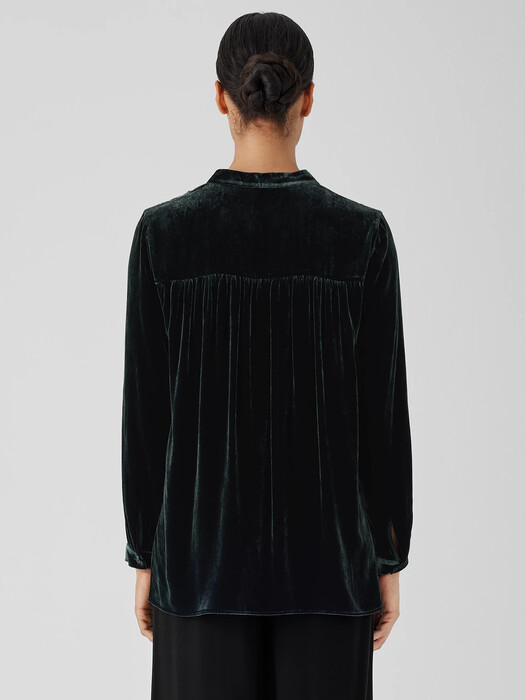 Velvet Band Collar Long Shirt