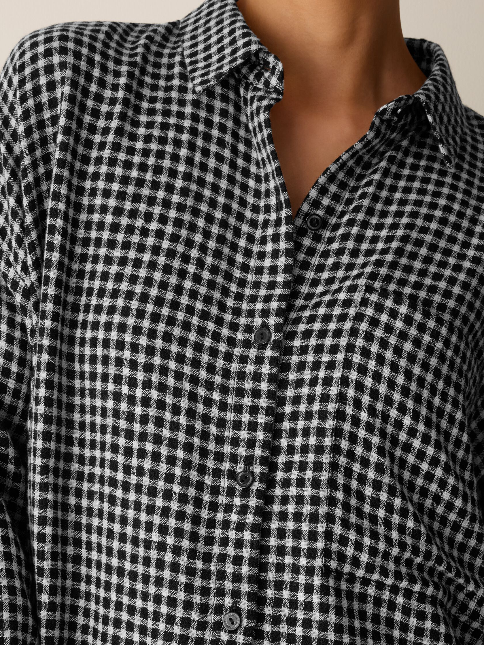 Wool Cotton Check Classic Collar Long Shirt