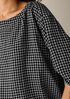 Wool Cotton Check Bateau Neck Top