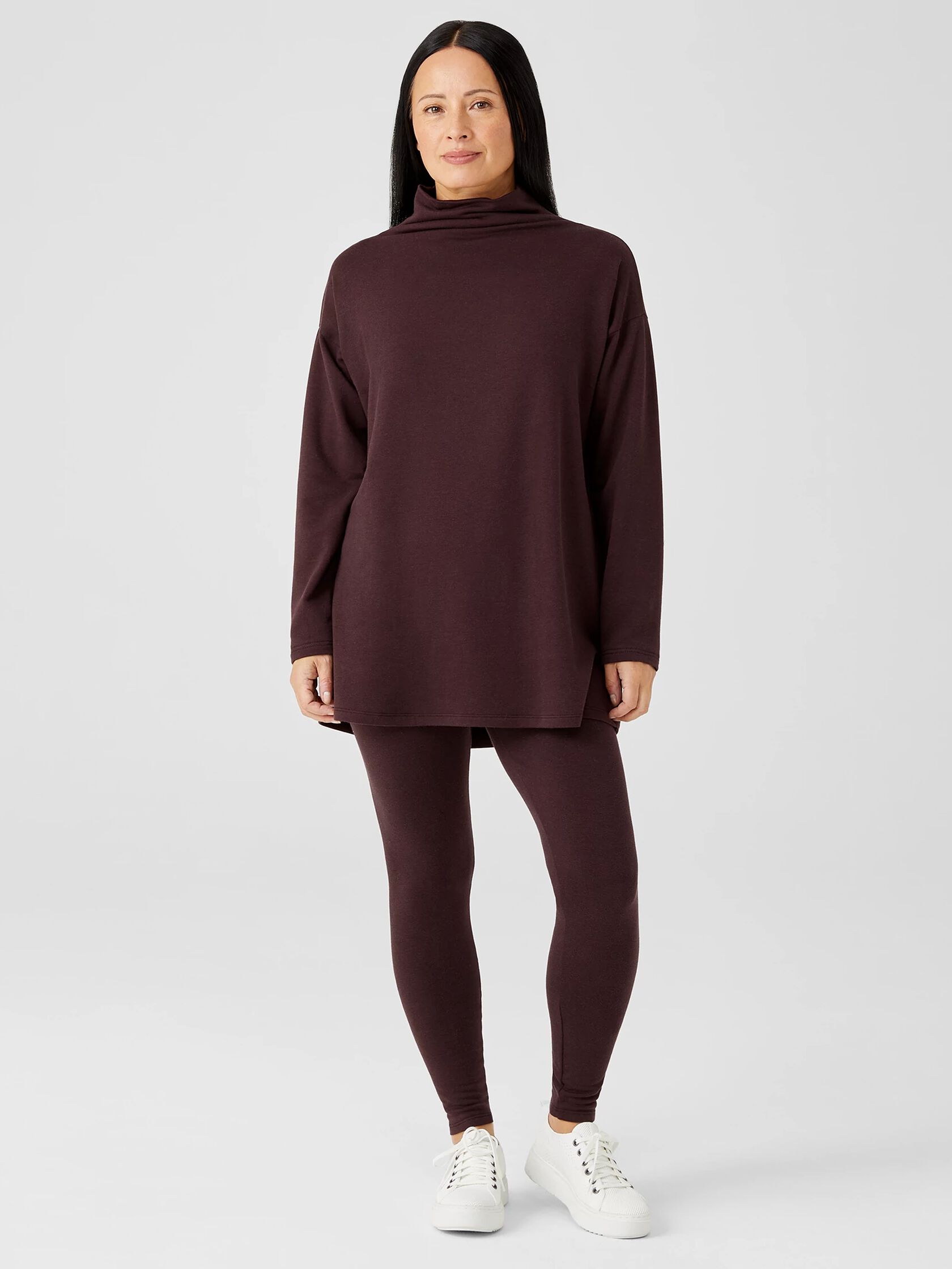 Cozy Brushed Terry Funnel Neck Top