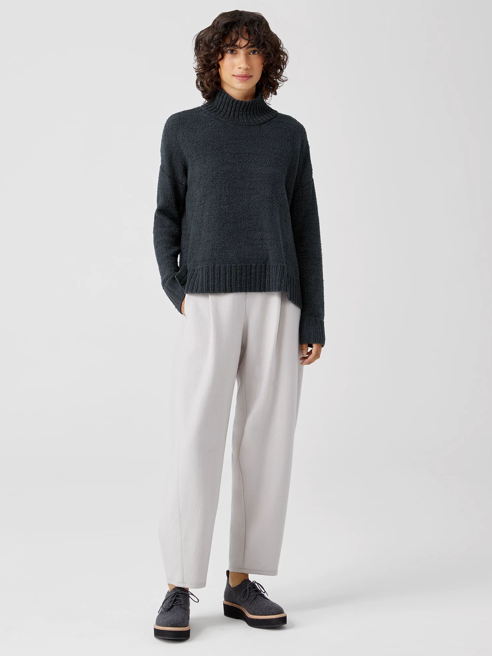 Peruvian Organic Cotton Boucle Turtleneck Box-Top