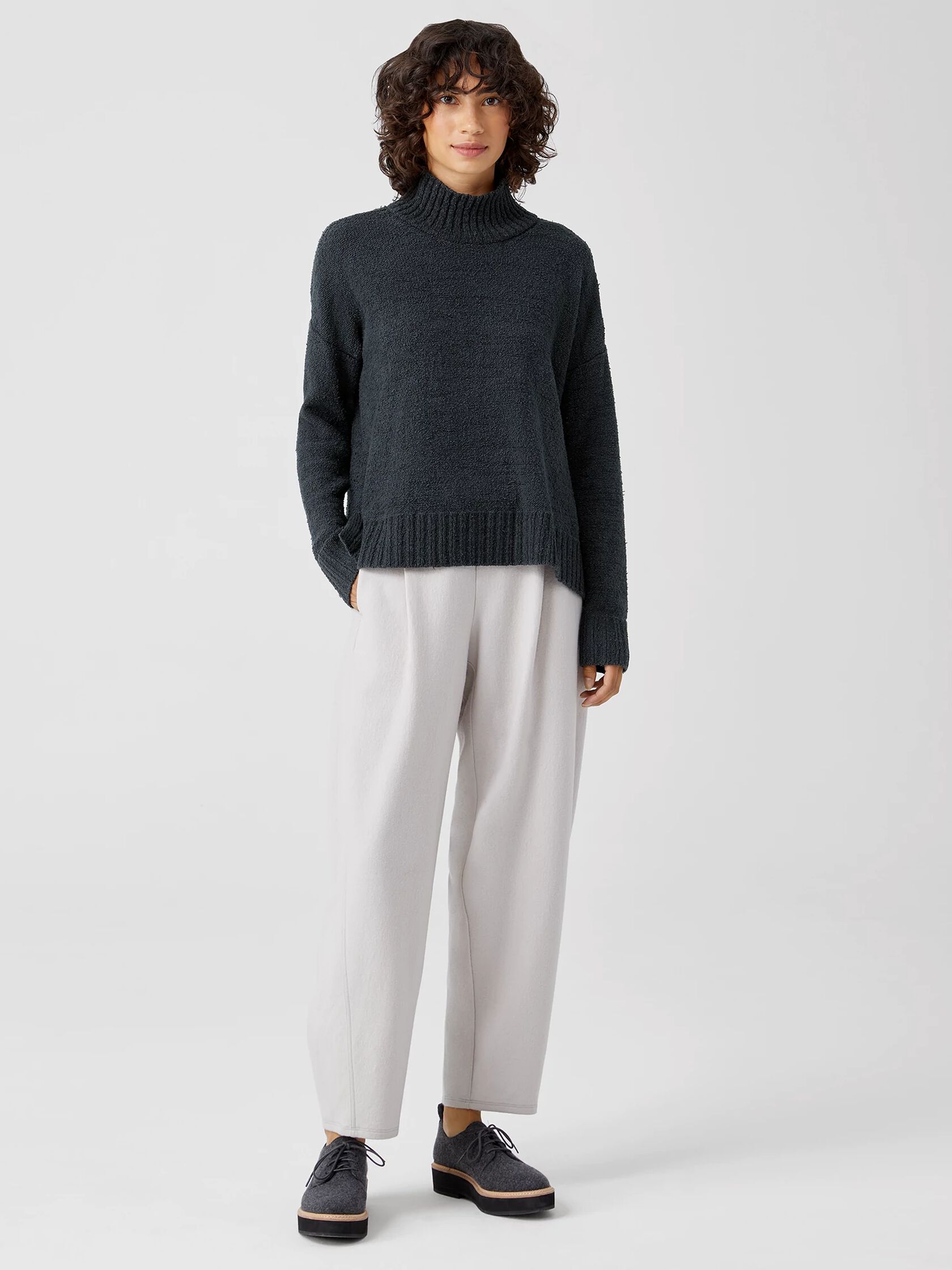 Peruvian Organic Cotton Boucle Turtleneck Box-Top | EILEEN FISHER