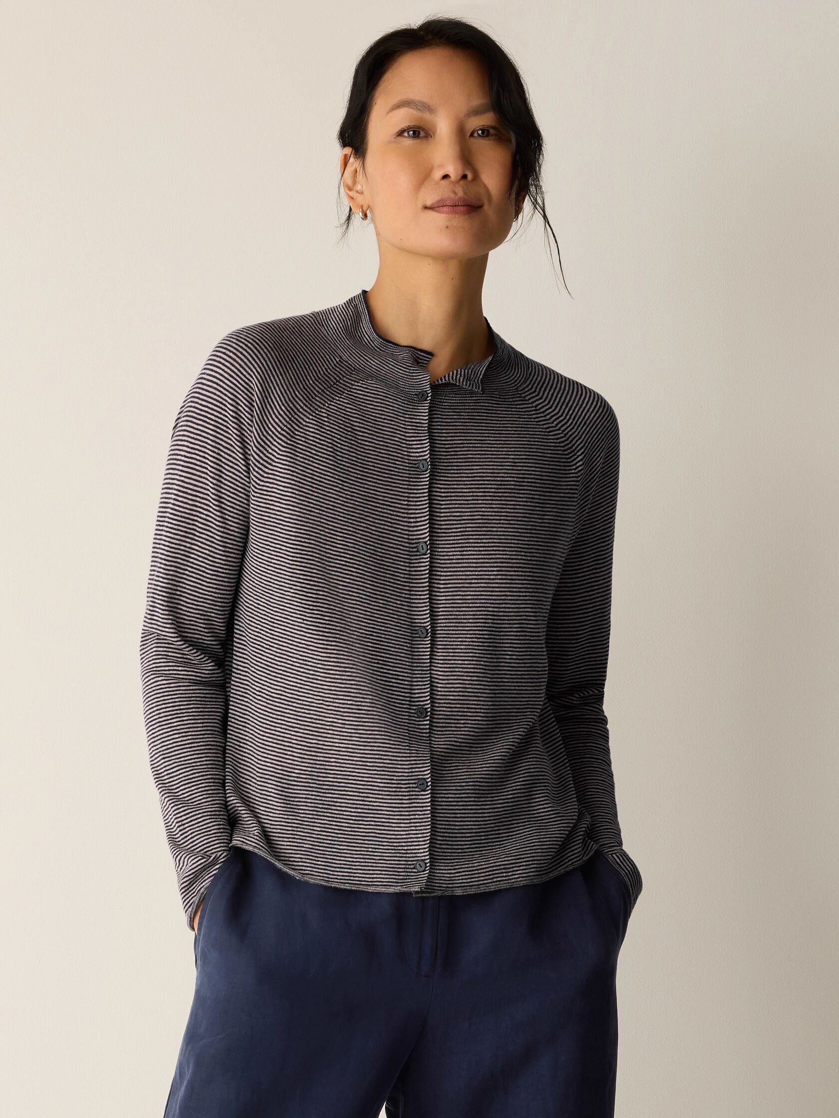 Organic Linen Cotton High Collar Cardigan