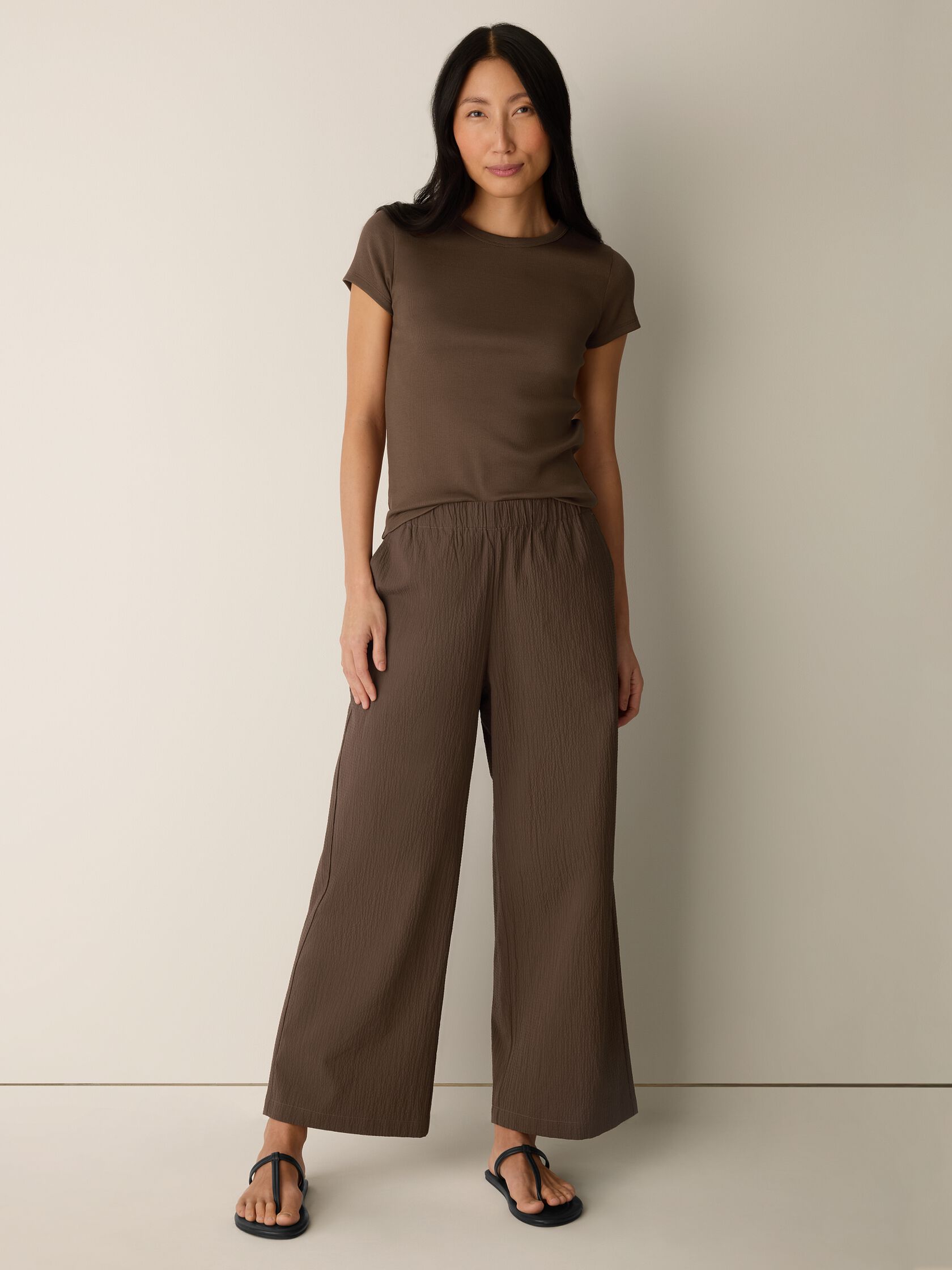 Organic Cotton Pucker Wide-Leg Pant