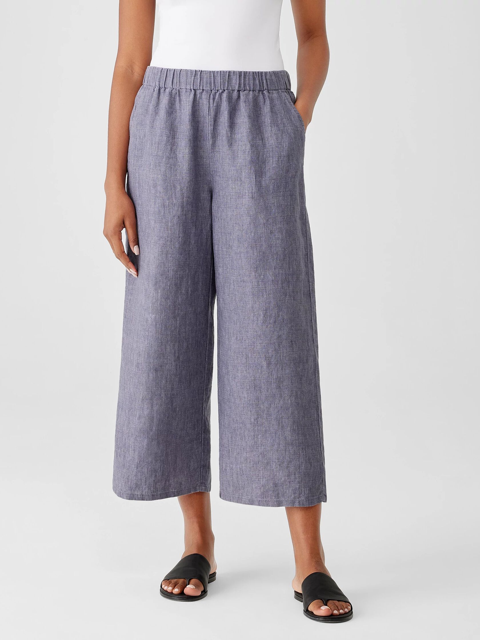 Washed Organic Linen Delave Wide-Leg Pant