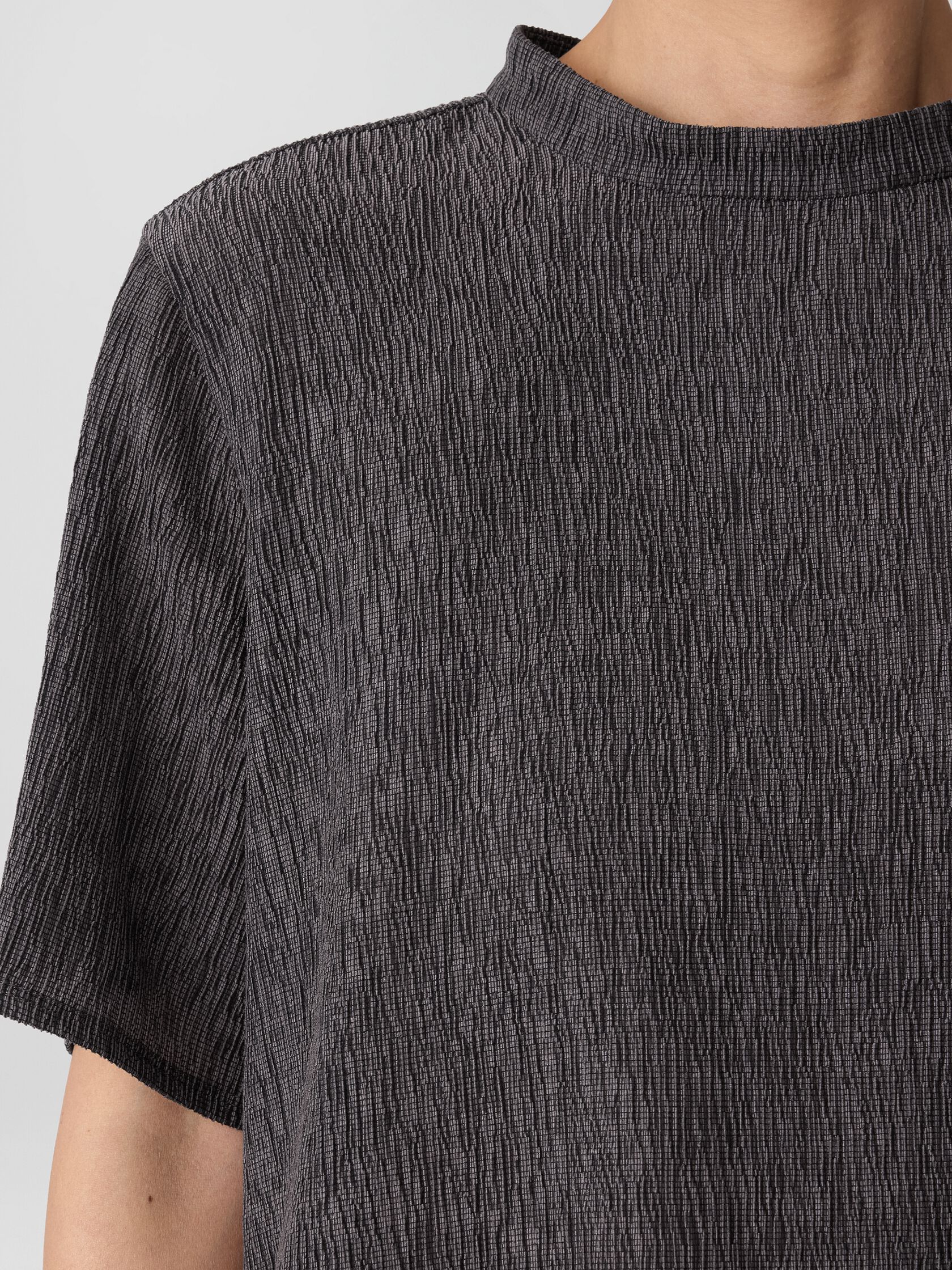 Woven Plissé Mock Neck Top