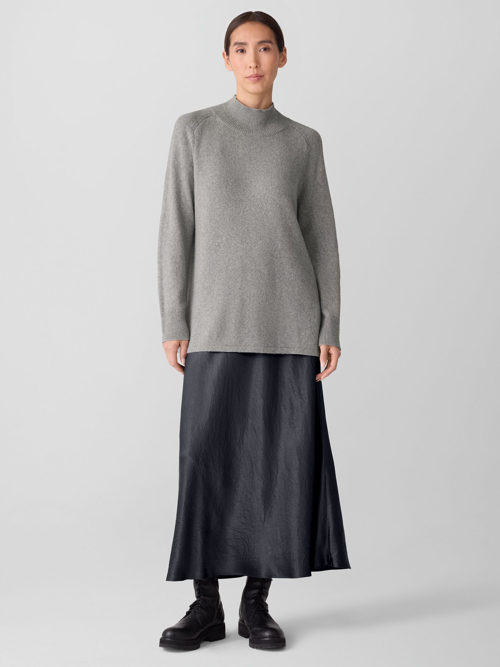 Cotton & Recycled Cashmere Turtleneck Long Top