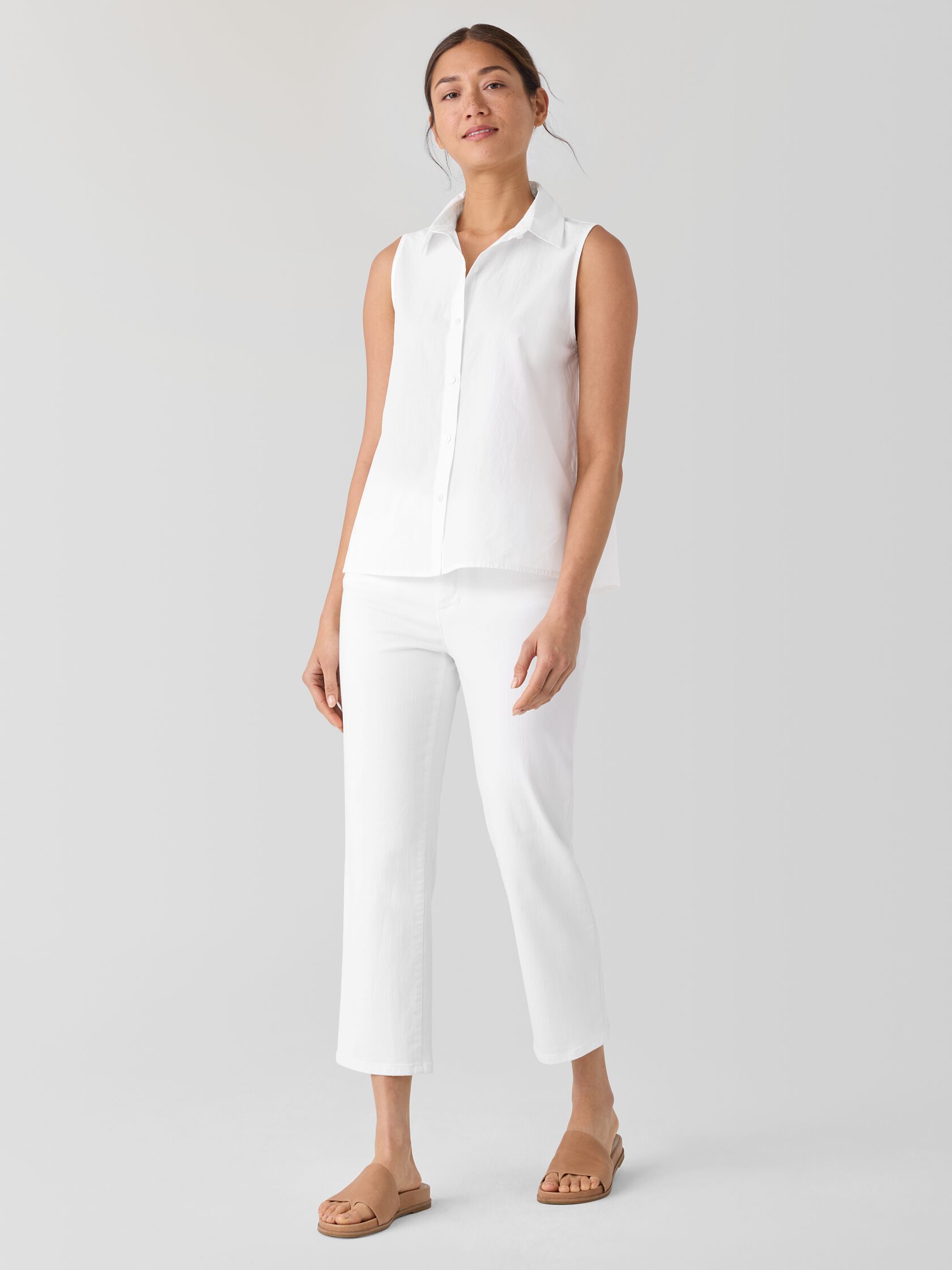 Washed Organic Cotton Poplin Sleeveless Shirt
