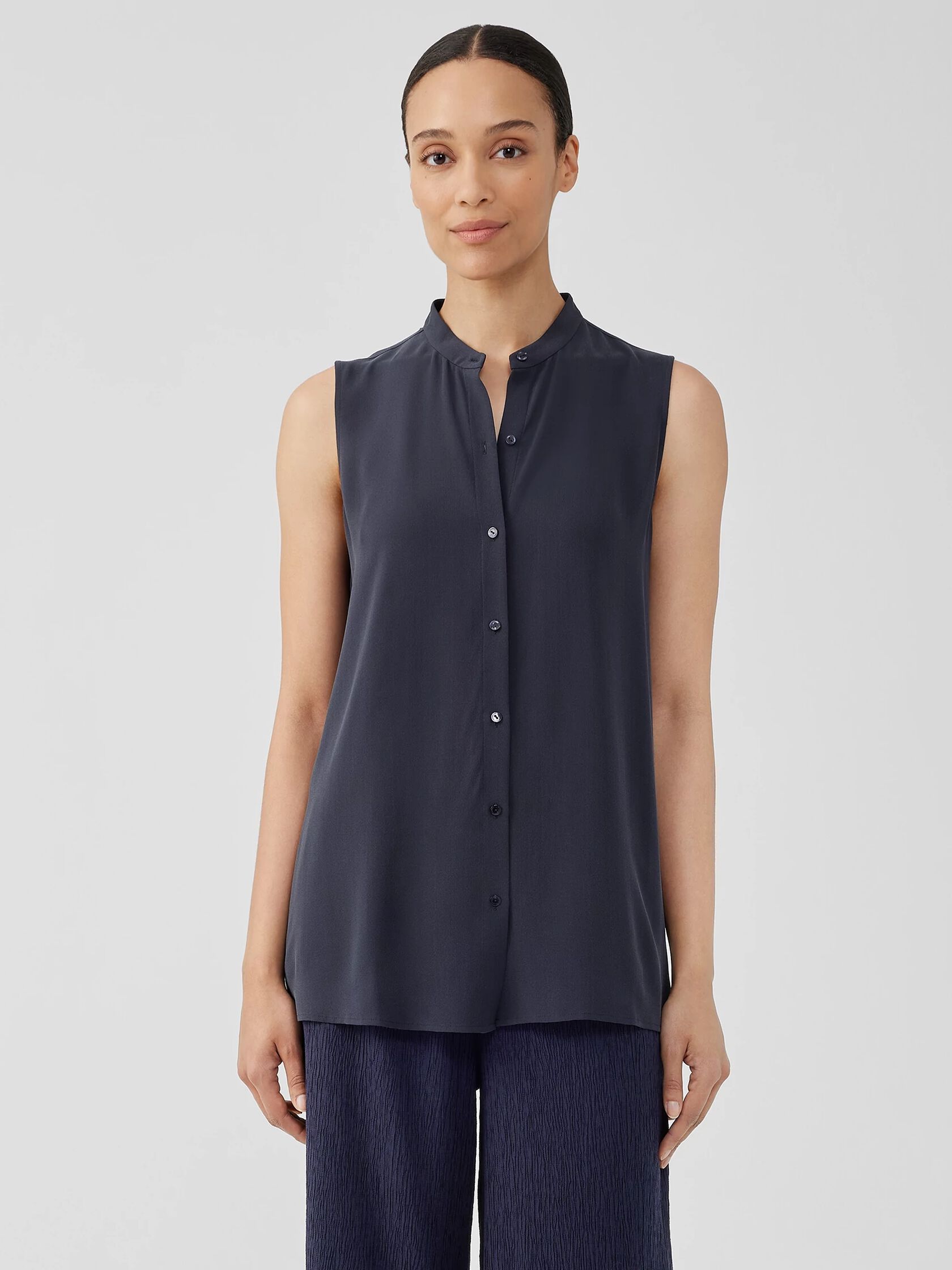 Silk Georgette Crepe Sleeveless Shirt