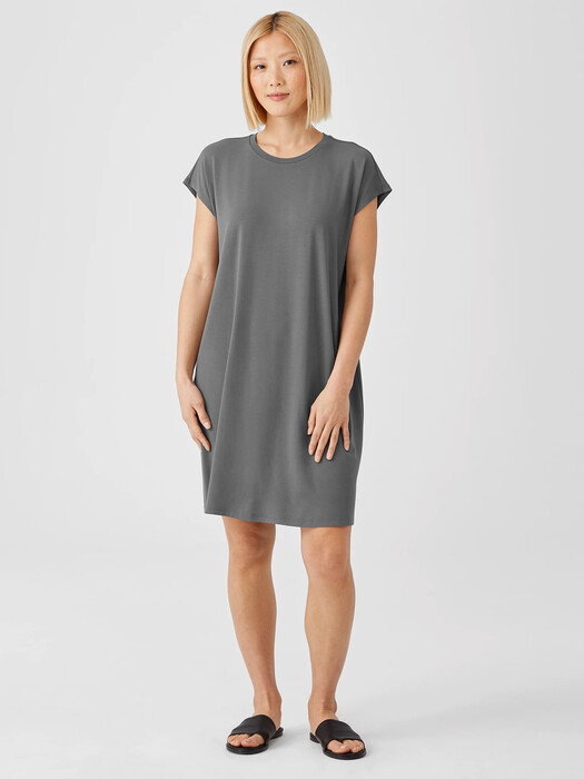 eileen fisher linen cap sleeve dress EILEEN FISHER Washed-Organic-Linen Dlav Collared Cap-Sleeve Dress