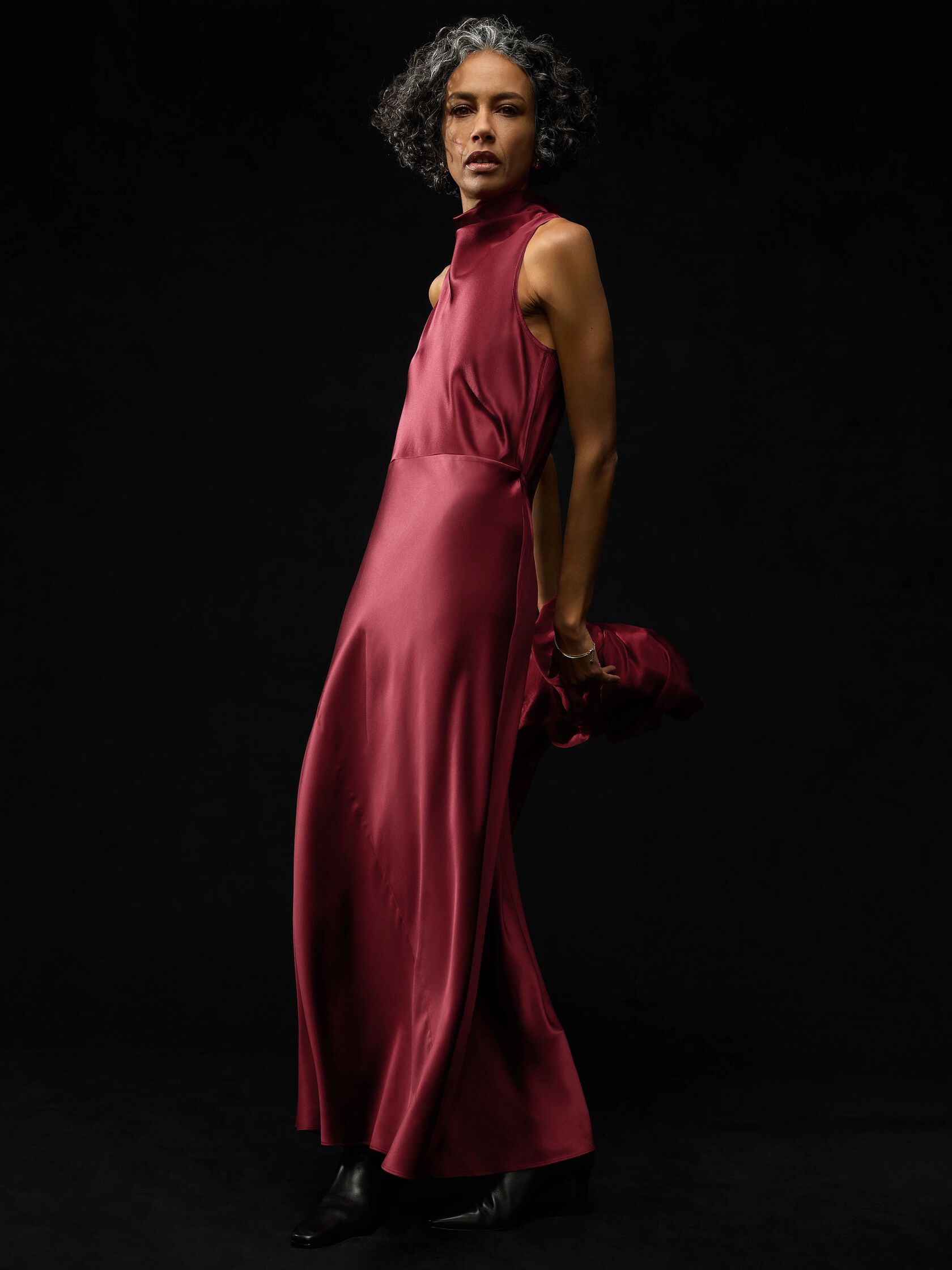 Stretch Silk Charmeuse Bias Cowl Neck Dress