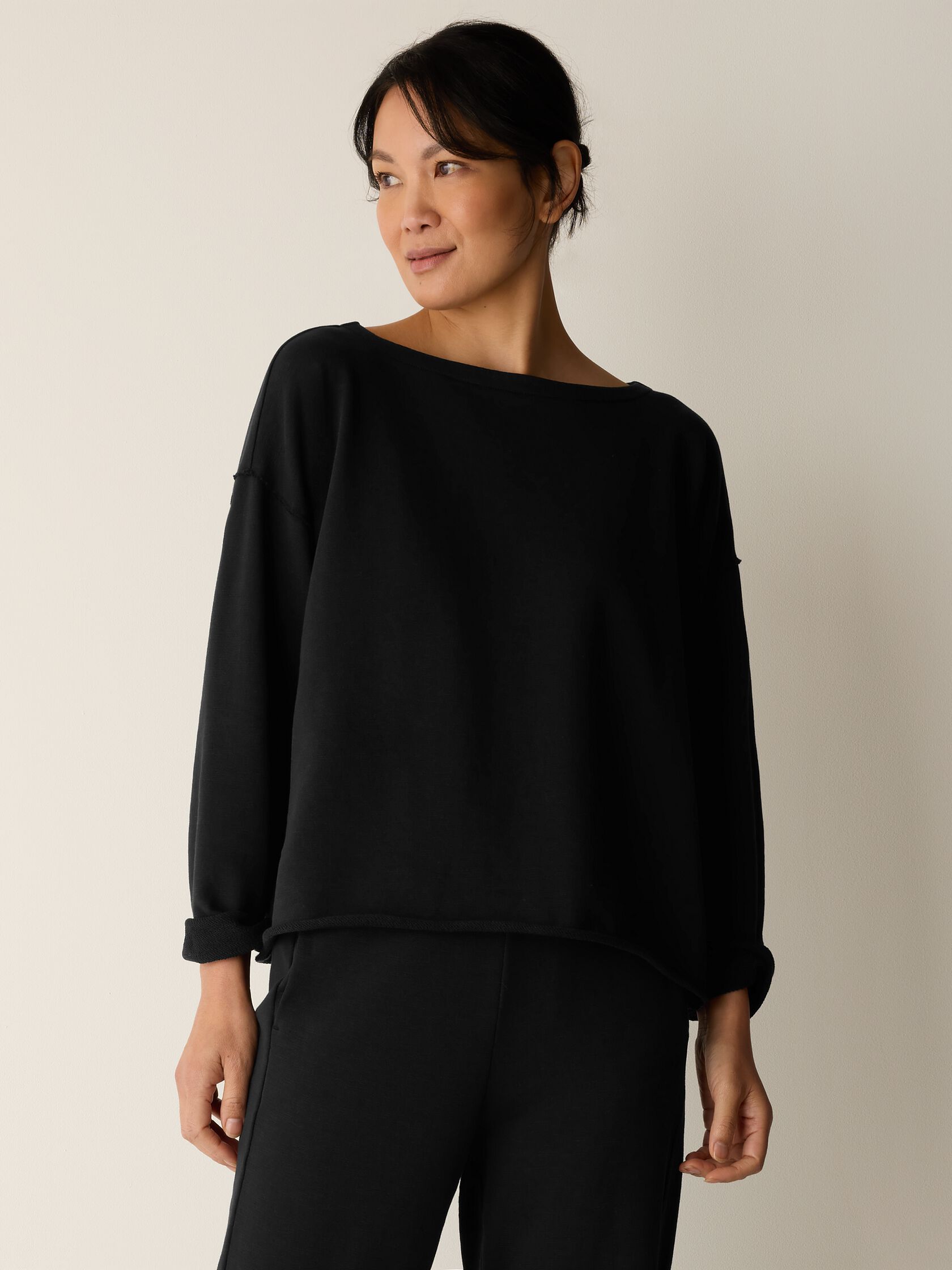 Garment-Dyed Organic Cotton Terry Bateau Neck Box-Top