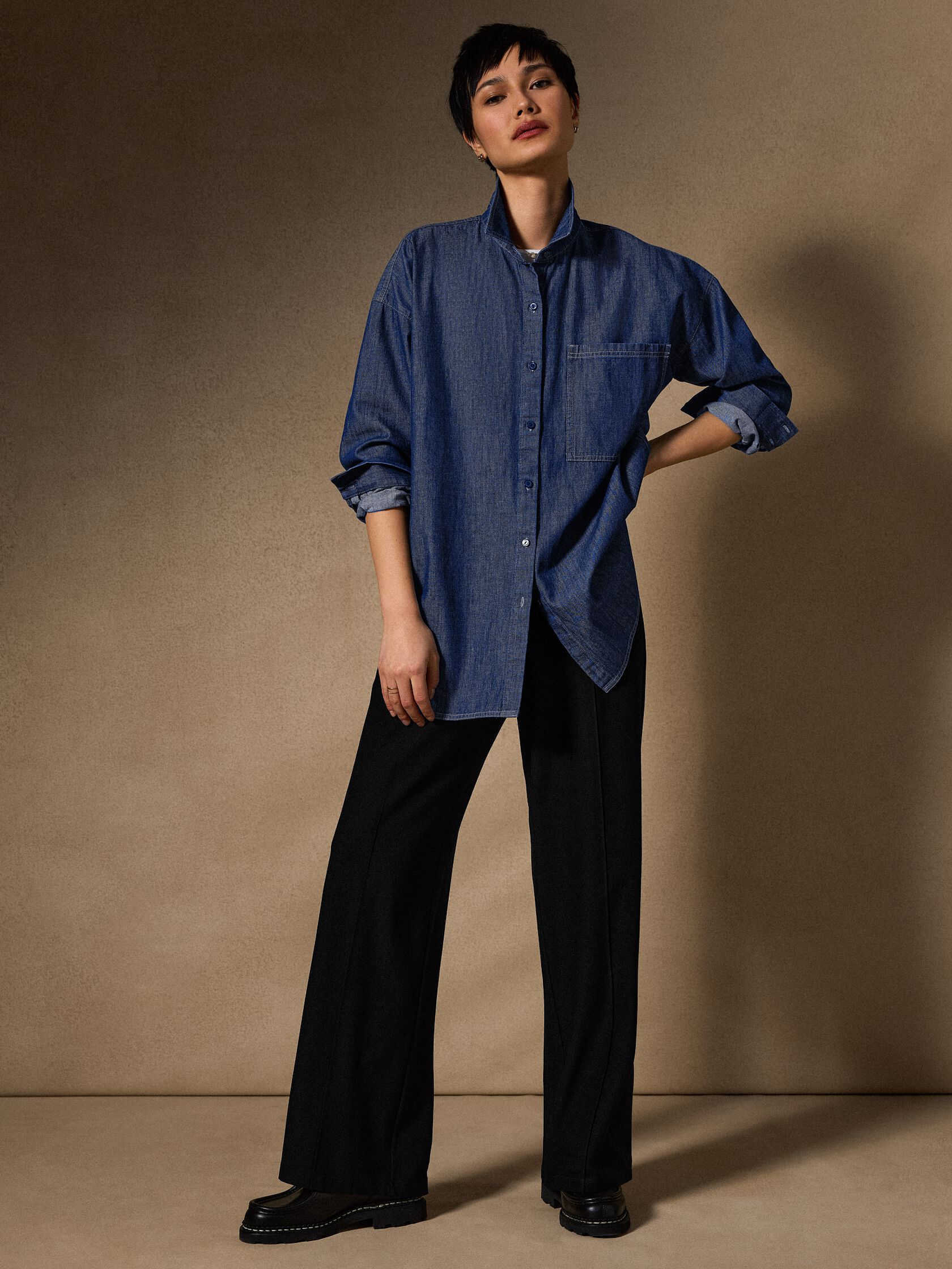 Lightweight Organic Cotton Denim Classic Collar Long Shirt