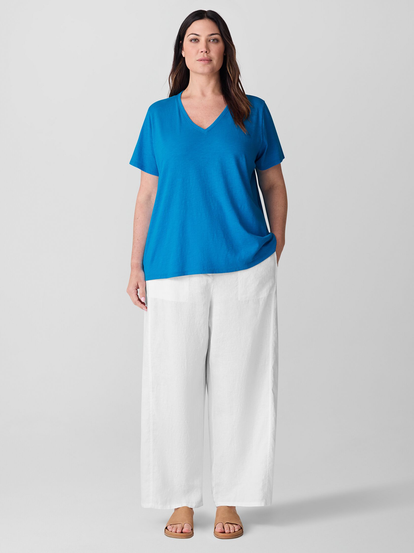 Organic Cotton Slubby Jersey V-Neck Tee