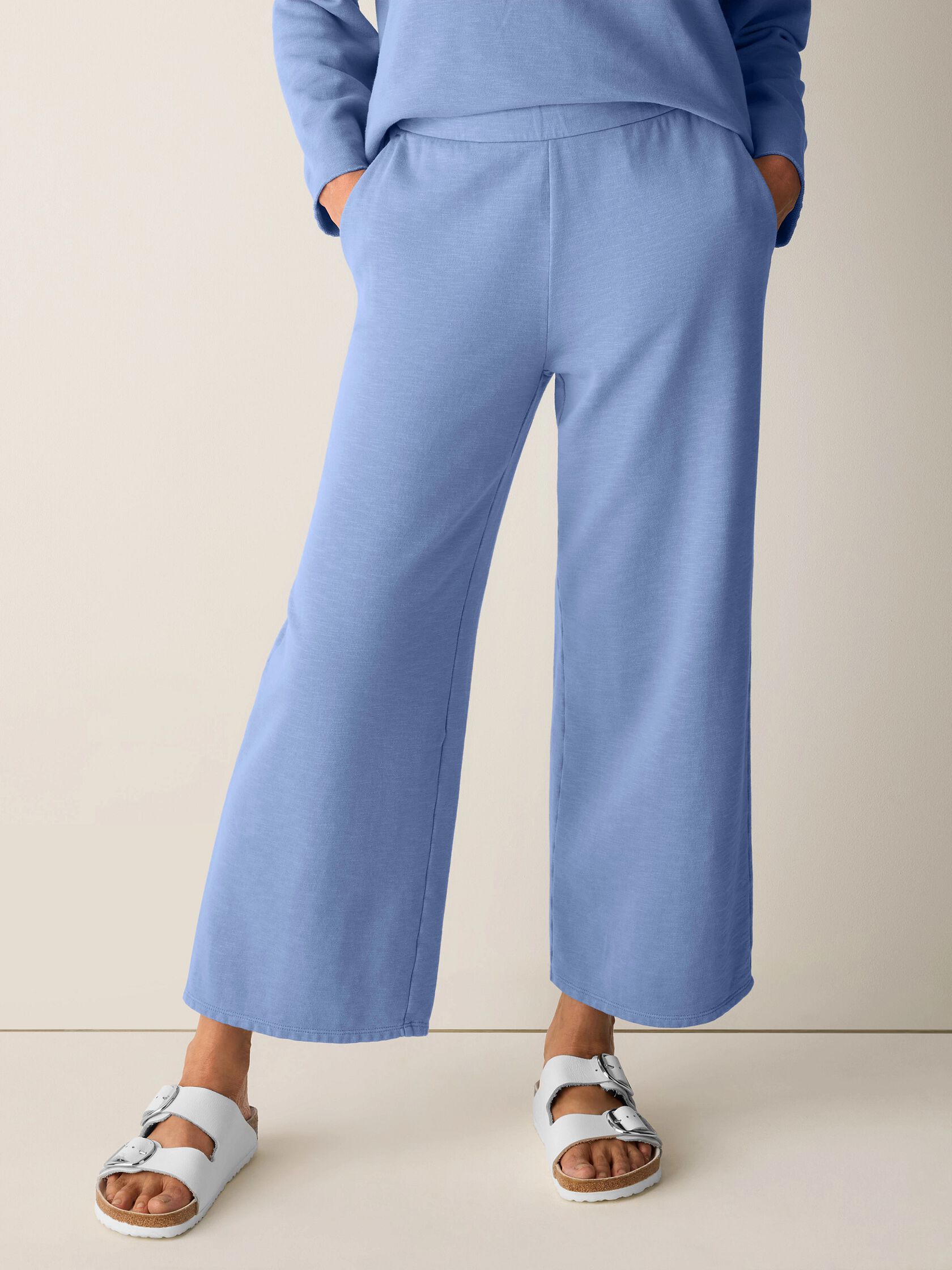 Garment-Dyed Organic Cotton Terry Wide-Leg Pant